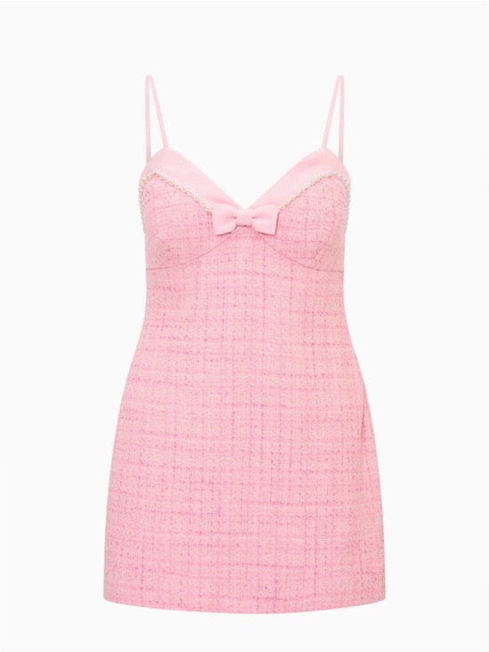 LoveShackFancy Other - LoveShackFancy Florencio Tweed Mini Dress - slip dress with bow and pearls